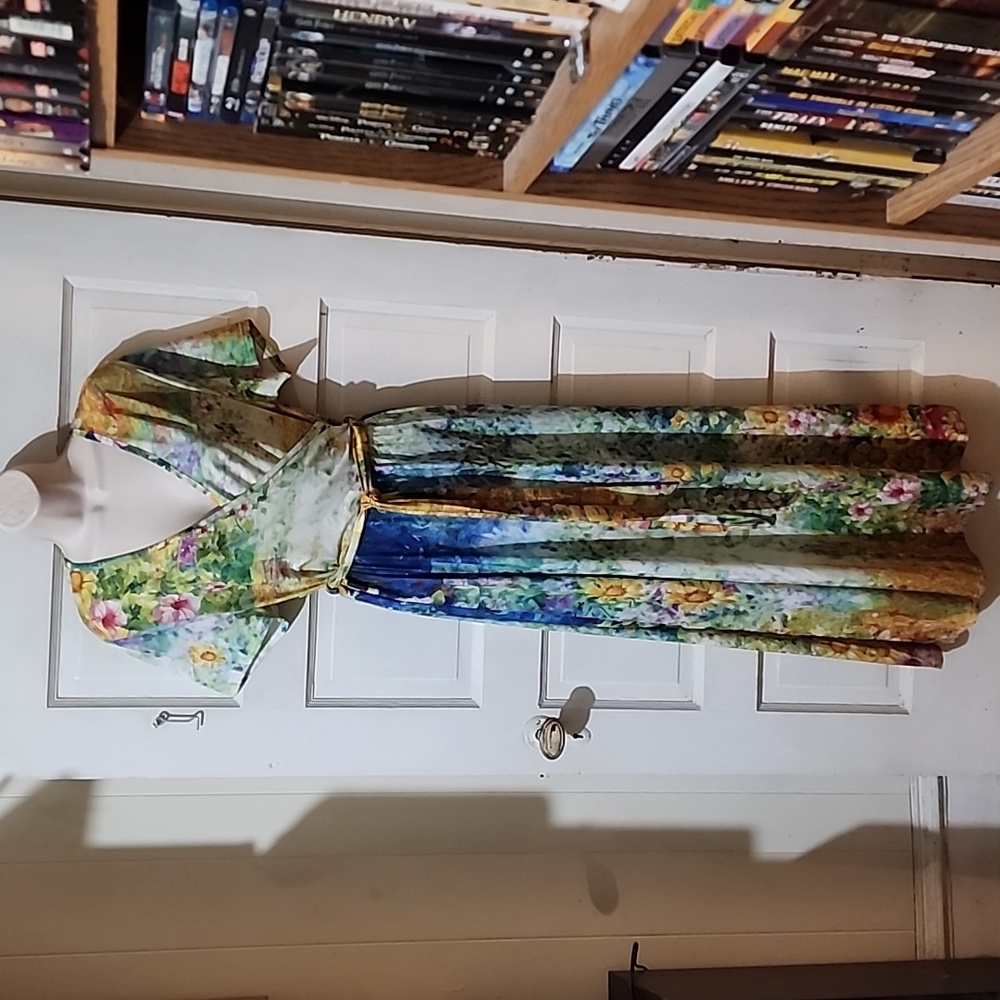Lily Short Sleeve Floral Art Print Maxi Dress L